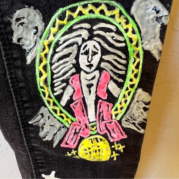 Hand painted One of a kind Denim jegging pants, sz 12 Youth (see measurements) - Picture 6 of 12